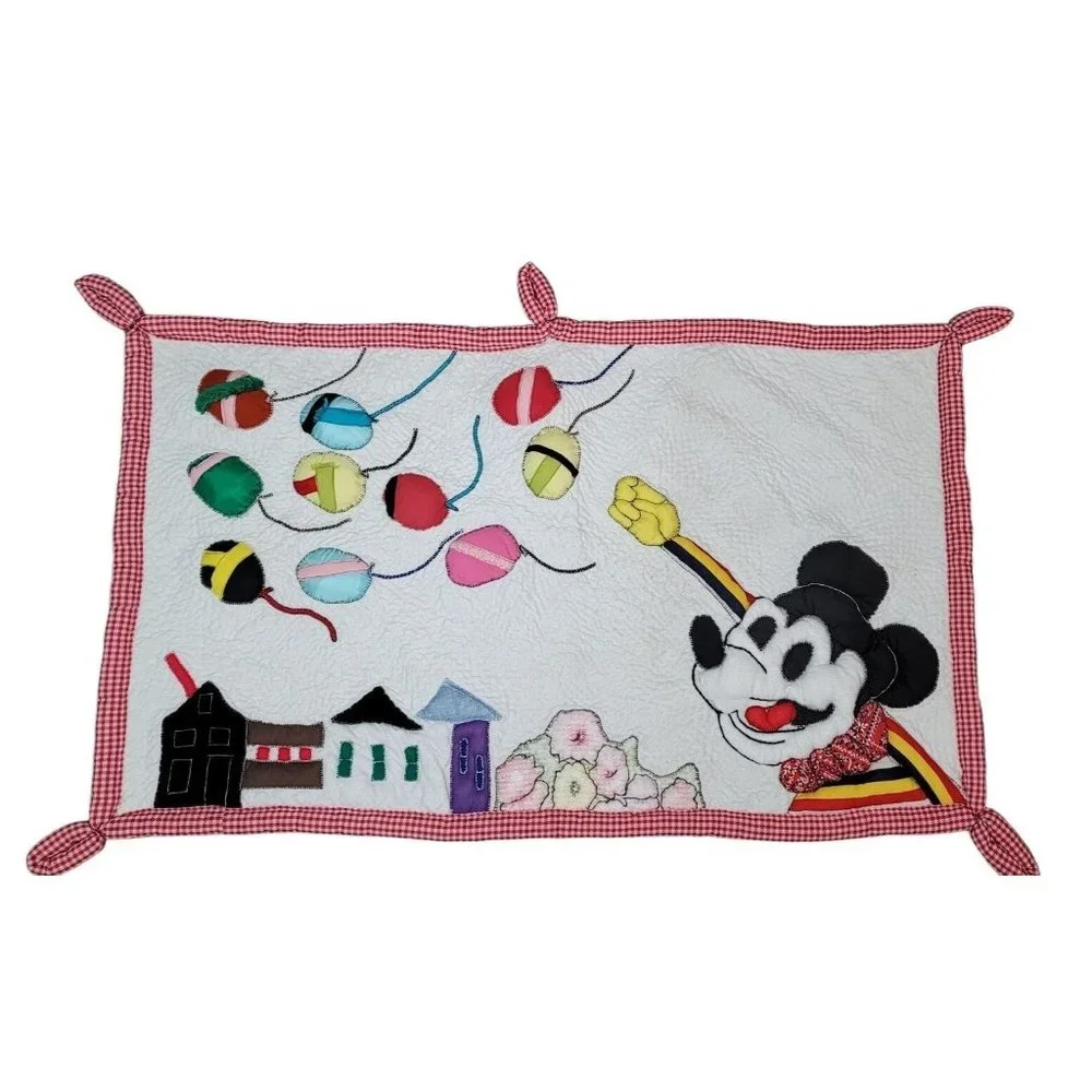 Disney hand made quilted mickey mouse wall tapestry fabric art vintage balloons